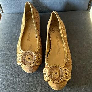 Jack Rogers cork brown and gold round toe flats
